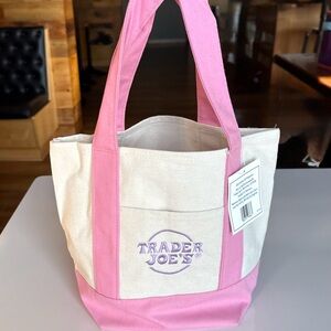 (1) Trader Joe’s Mini Canvas Tote Bags 🌸 Pink 🌸 2026 Spring Pastels
